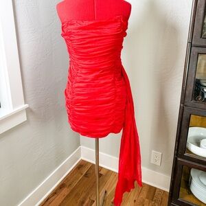 Lulus Red Strapless Ruched Mini Dress Side Drape Size L